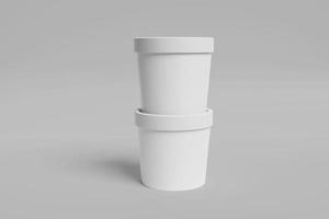 Representación 3d de una caja de plástico blanca de un recipiente de helado para su diseño y maqueta de logotipo adecuada para su elemento de diseño foto