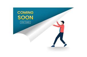 Coming soon banner on corner peeled flip paper fold vector illustration