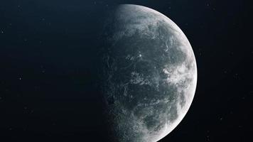 Realistic moon. Moon in open space over stars. 3d rendering