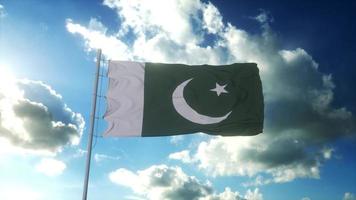 Flag of Pakistan waving at wind against beautiful blue sky. 3d rendering photo