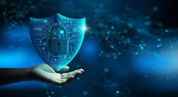 Cyber attack block, Cyber data, and Information privacy Concept. 3D Rendering. photo