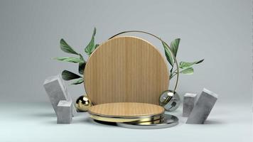 3D Wood and Gold Podium for product presentation with background photo