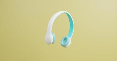 Blue White headphones isolated on Yellow background. 3d rendering photo