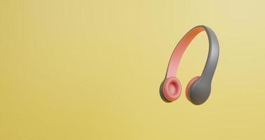 Black Red headphones isolated on Yellow background. 3d rendering