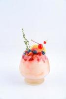 Blue burry and strawberry smoothie. Beverage for summer with whitebackground. photo