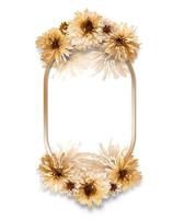 Frame made of dry flowers, branches, white background. photo