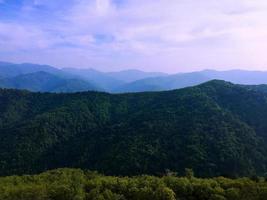 cielo azul nubes blancas en la colina, paisaje natural de la colina del bosque foto