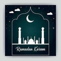 ramadan kareem diseño de publicaciones en redes sociales con mezquita decorativa y luna vector