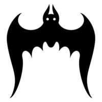 Bat vector icon. Isolated illustration on a white background. Black silhouette of a nocturnal predator. Hand-drawn animal. A predator with spread wings in flight. Monochrome. Halloween decor.