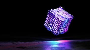 3d rendering cube glowing on concrete background empty photo