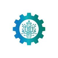 Gear Technology Tree Logo Design vector