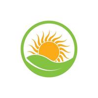 Green leaf sun rays vector logo.  Sun nature vector icon.