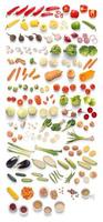 Various vegetables isolated on white background, top view, flat lay photo