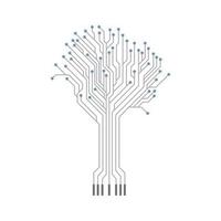 Abstract Circuit Tree Silhouette. Technology design element. Stock illustration. vector