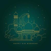 line art of Eid mubarak vector illustration with green background design.