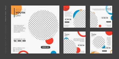 Set of social media post template. Social media template with circle mockup and white background for World Youth day design vector