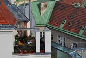 small terrace on the roof with plants in the city of vienna photo