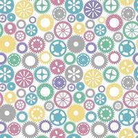 Vector seamless patern gears. Colored round gear elements of the mechanism. Isolated details on white.