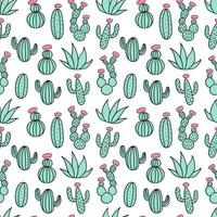 Mint and white cactus desert seamless pattern. Cacti tribal boho background. Fabric print design. Succulent vector