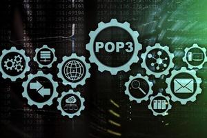 POP3. Post Office Protocol Version 3. Standard internet protocol on datacenter background photo