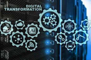 Digital Transformation Concept of digitalization of technology business processes. Datacenter background photo