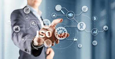 ISO certification concept standard quality control. International information security standard photo