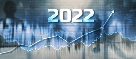 New year 2022 financial technology is changing business. Growth graph with return on investment idea photo