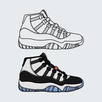 Set sneakers shoes with line and colored vector