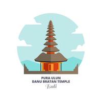 Pura ulun danu brata temple balinese landmark indonesia travel vector illustration