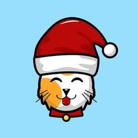 lindo gato con ilustración de dibujos animados de vector de sombrero de santa