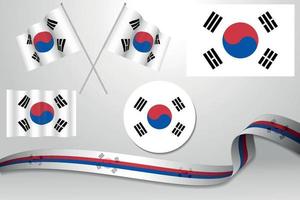 Set Of South Korea Flags In Different Designs, Icon, Flaying Flags With ribbon With Background. Free Vector