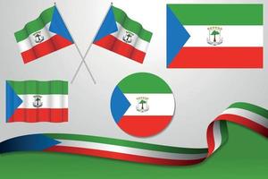 Set Of Equatorial Guinea Flags In Different Designs, Icon, Flaying Flags With ribbon With Background. Free Vector