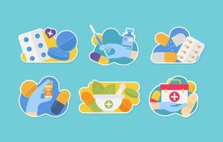 Medicines Modern Apothecaries Sticker Set vector