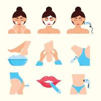 conjunto de iconos de procedimientos de tratamiento de belleza modernos vector