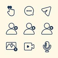 iconos de redes sociales para acciones y reacciones con estilo de contorno vector