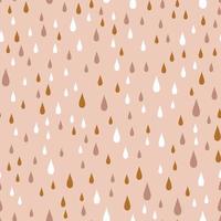 Seamless ornament with multicolored water drops on a beige background. Nature, liquid, rain pattern. Vector digital paper.