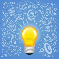 Business Idea with Realistic Bulb and Monoline Business Doodle vector