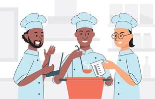 the chef team is making delicious food vector