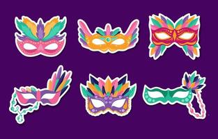 Mardi Gras Mask Sticker Collection vector