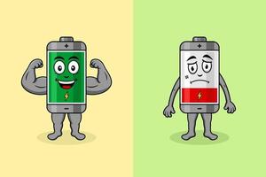 Full battery and low battery cartoon illustration vector design