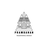 diseño de arte lineal icono vectorial logotipo ilustración minimalista del templo de prambanan en indonesia vector