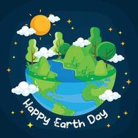 Earth Day Concept Semi Isometric with Dark Space Background vector