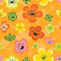 Warm Color Spring Cherry Blossom Seamless Pattern vector