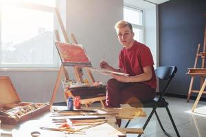 artist painting a picture in a studio photo