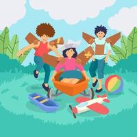 citas de juegos para niños al aire libre divirtiéndose con juguetes tradicionales vector