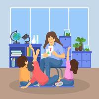Kindergarten or Elementary Teacher Activity with Students at Classroom vector