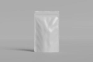 Set of blank, white or Stand-up package mockups, stand isolated, 3d rendering. Empty stand-up pouch mock up, side view. Clear flexible pack with tea or coffee templates and more photo