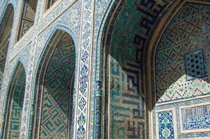 Arch and architecture of the ancient Registan in Samarkand. Ancient architecture of Central Asia photo