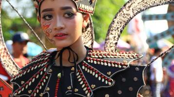 Beautiful women participate by wearing unique costumes at the Pekalongan batik carnival, Pekalongan, Indonesia photo