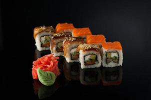 sushi on black background photo